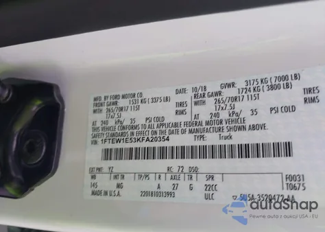 2019 Ford F-150 Xlt from USA, damaged, VIN 1FTEW1E53KFA20354